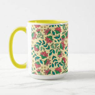 Hand Drawn Pressed Flowers Leaves Pattern Mug