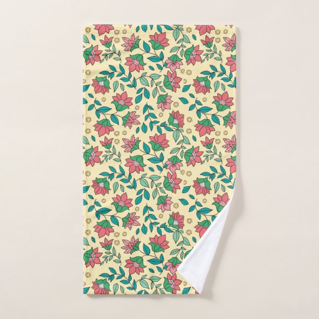 Hand Drawn Pressed Flowers Leaves Pattern  Towel (Hand Towel)