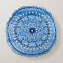 Hand Drawn Pretty Blue And White Mandala Flower