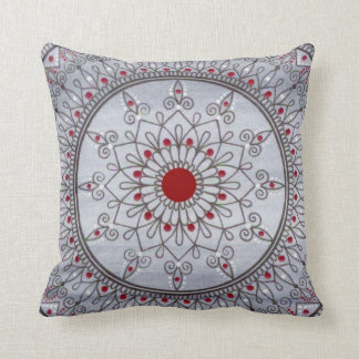Hand Drawn Pretty Grey And Red Mandala Flower Cushion