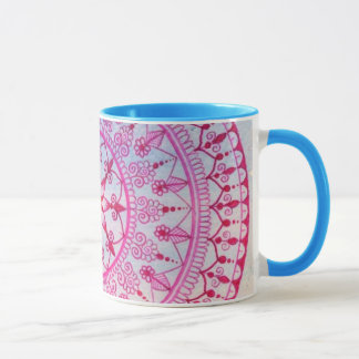 Hand Drawn Pretty Pink And Blue Mandala Flower Mug