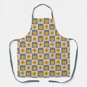Hand Drawn Pumpkin Check Print Apron