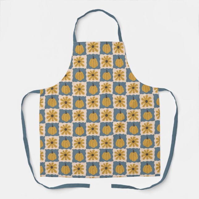 Hand Drawn Pumpkin Check Print Apron (Front)