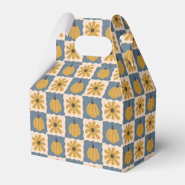 Hand Drawn Pumpkin Check Print Favour Boxes (Front Side)