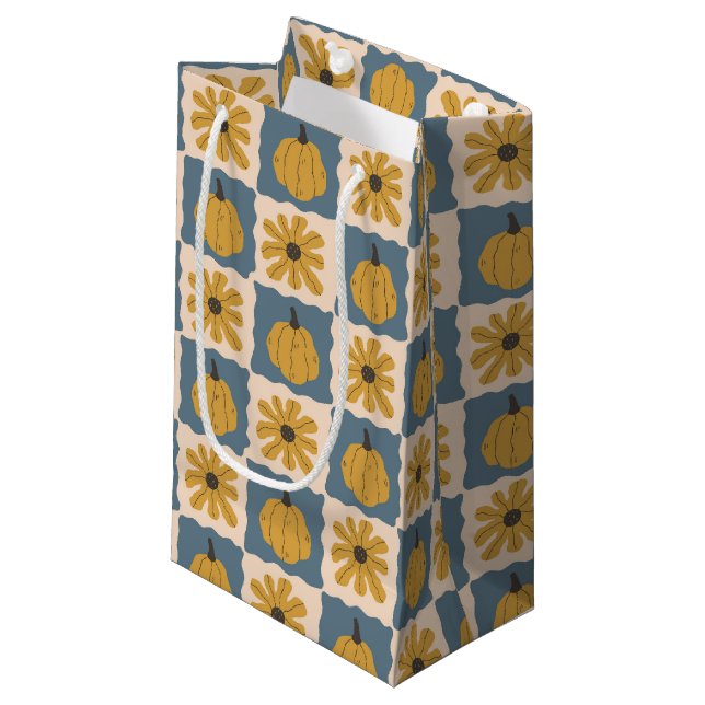 Hand Drawn Pumpkin Check Print Gift Bag (Front Angled)
