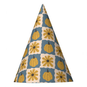 Hand Drawn Pumpkin Check Print Party Hat