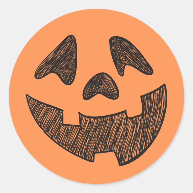  Hand Drawn Pumpkin Face Classic Round Sticker (Front)