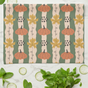 Hand Drawn Pumpkin & Leaf Pattern Kitchen Towel