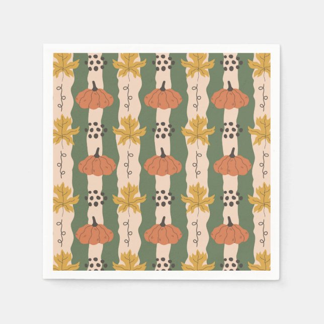 Hand Drawn Pumpkin & Leaf Pattern Paper Napkins (Front)