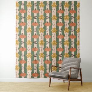 Hand Drawn Pumpkin & Leaf Pattern Tapestry