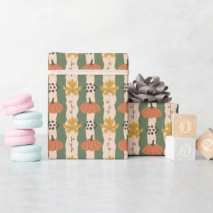 Hand Drawn Pumpkin & Leaf Wrapping Paper Roll