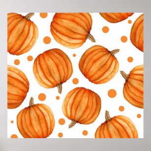 Hand-drawn pumpkins: watercolor Halloween pattern. Poster