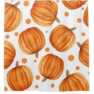 Hand-drawn pumpkins: watercolor Halloween pattern. Shower Curtain