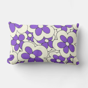 Hand Drawn Purple and Cream Flower Design Lumbar Cushion
