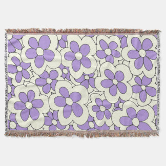 Hand Drawn Purple and Cream Flower Design Throw Blanket