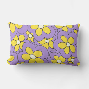 Hand Drawn Purple and Yellow Flower Design Lumbar Cushion