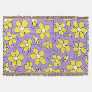 Hand Drawn Purple and yellow Flower Design Throw Blanket