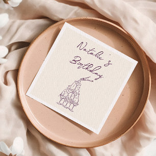 Hand Drawn Purple Champagne Tower Birthday Party Napkin