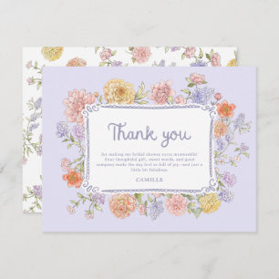 Hand Drawn Purple Floral Bridal Shower Thank You Card