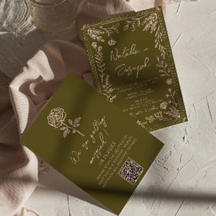 Hand Drawn QR Code Grasslands Floral Wedding Invitation