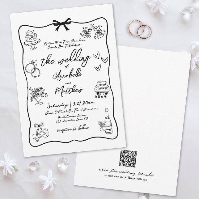Hand Drawn QR Code Whimsical Wedding Invitation (Hand Drawn QR Code Whimsical Wedding Invitation )