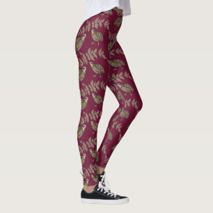Hand Drawn Quail on Wine Leggings
