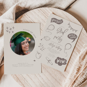 Hand Drawn Quirky Beige Graduation Party Invitation
