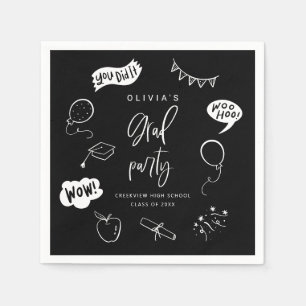 Hand Drawn Quirky Black Grad Party Napkin