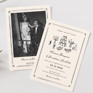 Hand Drawn Quirky Black Old Money Wedding Invitation