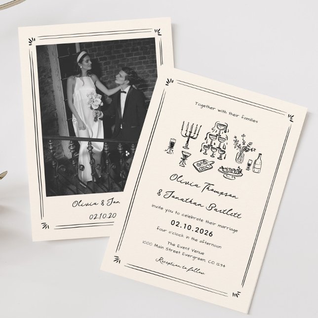 Hand Drawn Quirky Black Old Money Wedding Invitation (Creator Uploaded)