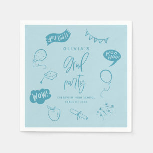 Hand Drawn Quirky Blue Grad Party Napkin
