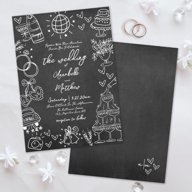 Hand Drawn Quirky Chalkboard Whimsical Wedding Invitation (Hand Drawn Quirky Chalkboard Whimsical Wedding Invitation)