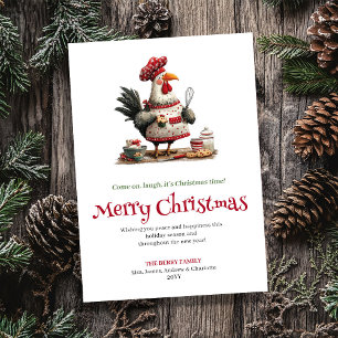 Hand Drawn Quirky Chickens Christmas Greeting Card