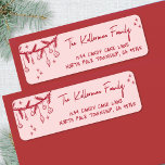 Hand Drawn Quirky Christmas Return Address Return Address Label<br><div class="desc">Festive Holiday Return Address Label. This cheerful design features a doodle swag of red greenery and hanging ornaments in the top left corner, with scattered red star doodles across a blush pink background for a festive touch. Your name and address appear on the right in red fonts using a mix...</div>