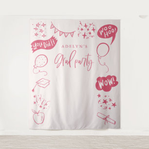 Hand Drawn Quirky Grad Icons Pink Backdrops Tapestry