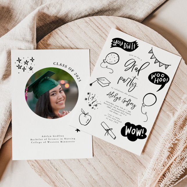 Hand Drawn Quirky Graduation Party Invitation (Creator Uploaded)