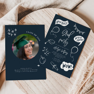 Hand Drawn Quirky Navy Graduation Party Invitation