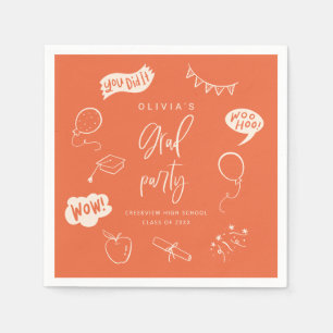 Hand Drawn Quirky Orange Grad Party Napkin