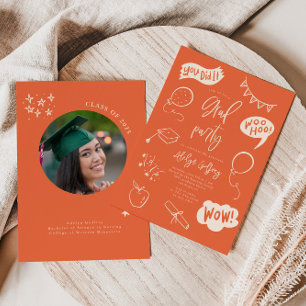 Hand Drawn Quirky Orange Graduation Party  Invitation