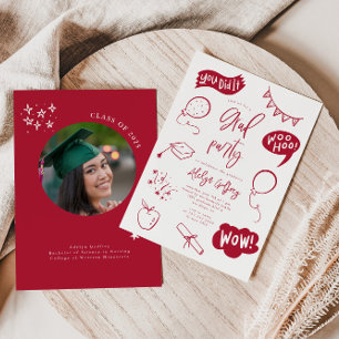 Hand Drawn Quirky Red Graduation Party Invitation