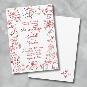 Hand Drawn Quirky Red Whimsical Wedding Invitation