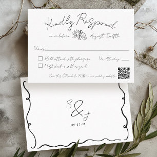 Hand Drawn Quirky Scribble Black & White Wedding RSVP Card