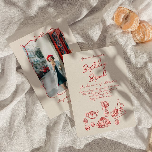 Hand Drawn Quirky Unique Photo Birthday Brunch Invitation (Creator Uploaded)