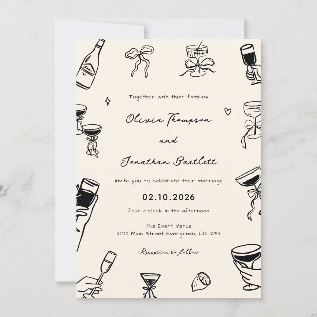 Hand Drawn Quirky Wedding Invitation (Front)