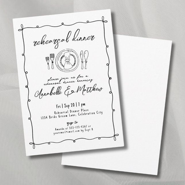 Hand Drawn Quirky Wedding Rehearsal Dinner Invitation (Hand Drawn Quirky Wedding Rehearsal Dinner Invitation)