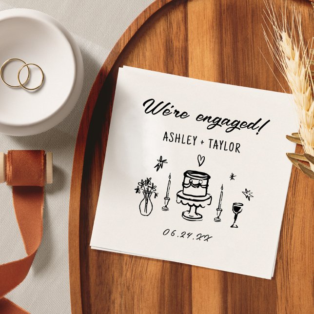 Hand Drawn Quirky We're Engaged Engagement Party Napkin (Creator Uploaded)