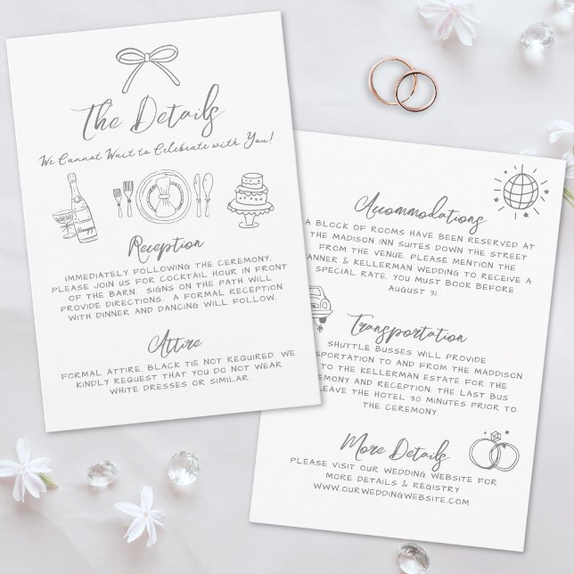 Hand Drawn Quirky Whimsical Wedding Details Enclosure Card (Hand Drawn Quirky Whimsical Wedding Details Enclosure Card )