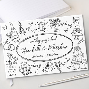 Hand Drawn Quirky Whimsical Wedding Guest Book