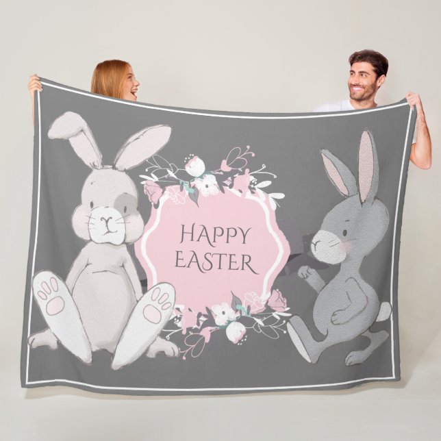 Hand-Drawn Rabbits Fleece Blanket (In Situ)