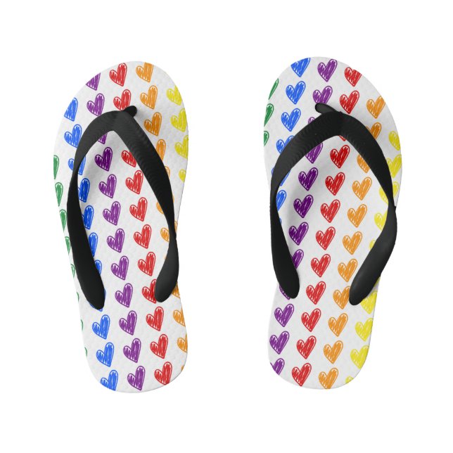 Hand Drawn Rainbow Heart Pattern Kid's Thongs (Footbed)